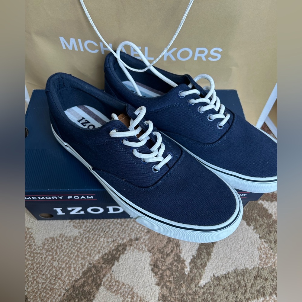 Izod Blue and White Canvas Sneakers Classic Lace-Up Design memory foam 9-13